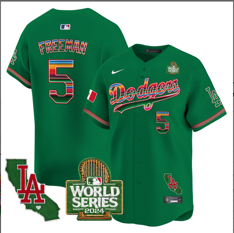 Men MLB Mexico Los Angeles Dodgers #5 Freeman green 2024 World Series Champions Patch Jersey 20241105